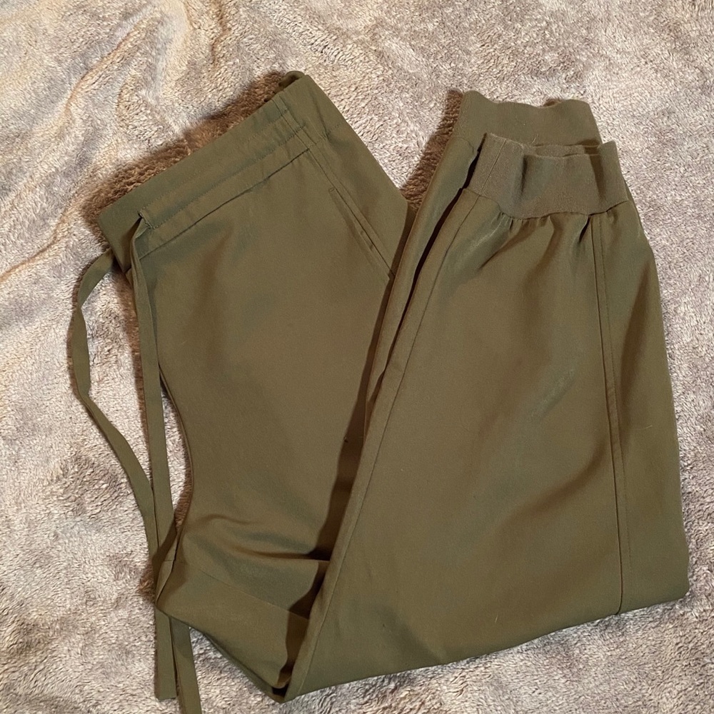 Army green silk joggers